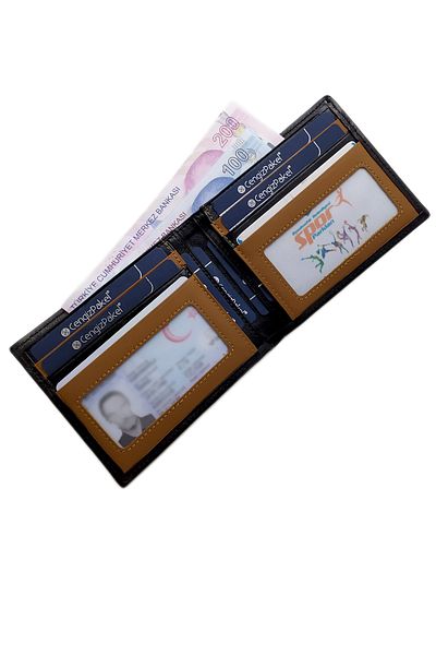 CENGİZ PAKEL Мъжки портфейл от естествена кожа 27500 Черно-кафяво