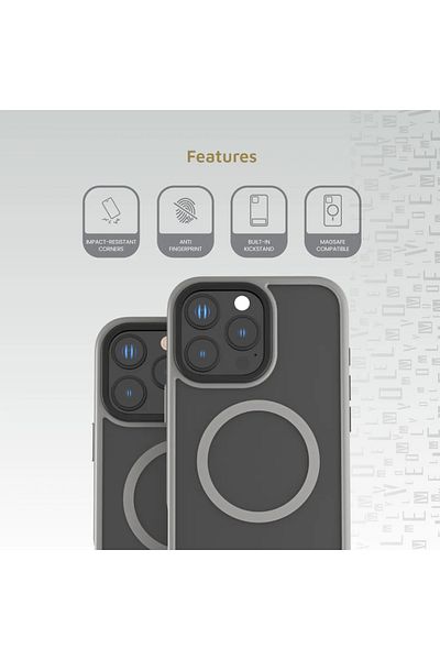 Levelo Matteo Case With Bottom Stand Grip For iPhone 16 Pro - Gray