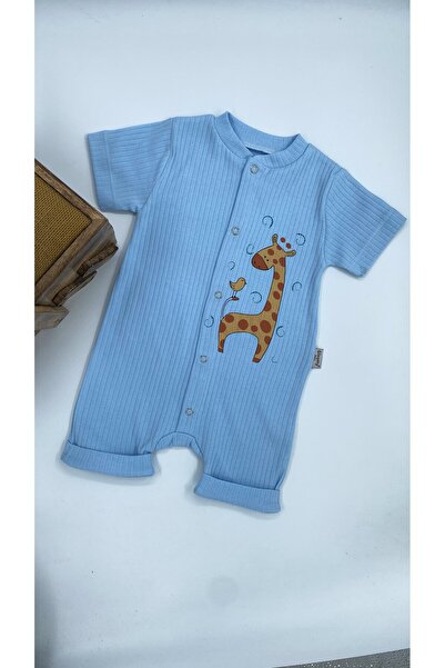 Gleamy BEBE KIDS بذلة قصيرة الأكمام بطباعة زرافة مصنوعة من القطن بنسبة 100%