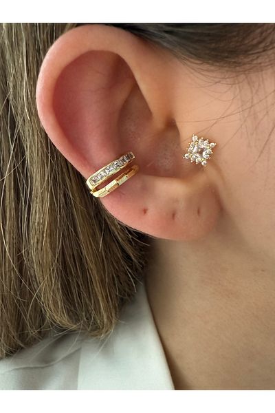 Pinery Jewels 2 Row Square Zircon Cubic Zirconia Brass Plated Women's Cartilage Earrings