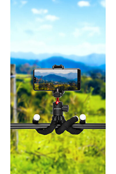 porodo حامل ثلاثي للطاولة مع حامل للهاتف - أسود