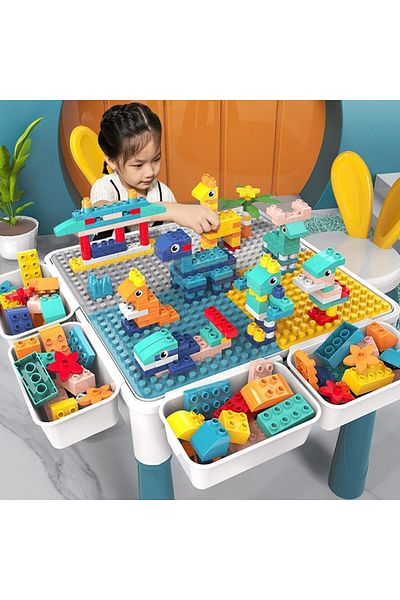 COOYA 186 Pcs Double Sided Kids Building Block Activity Table,4 Storage Box Adjustable Legs, for Kids