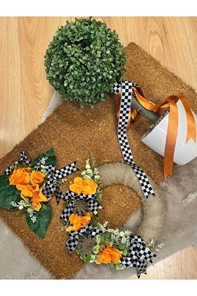 Marrone Otantik Kapı Süsü Top Şimşir Ağaç Çiçekli Paspas