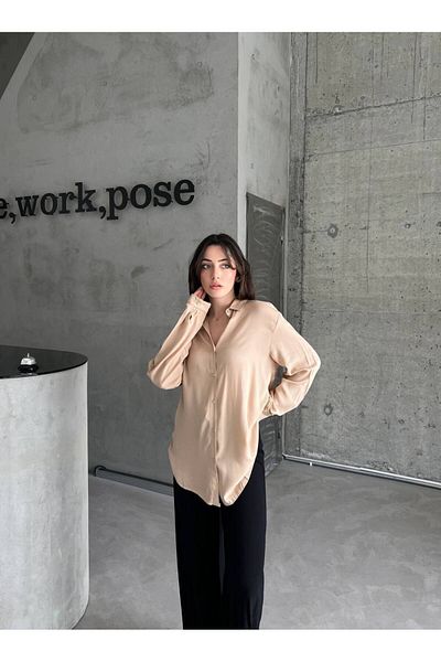 BisuModa Βασικό πουκάμισο Oversize από ύφασμα βισκόζης