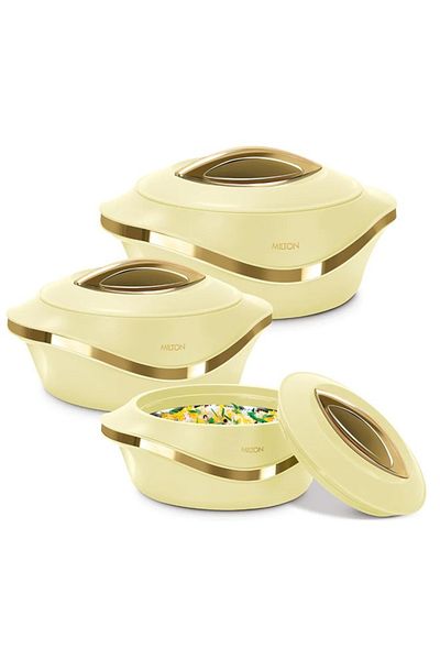 Milton Set of 3 Inner Stainless Steel Hotpot  1000 ml, 1500 ml, 2500 ml,) Beige/Gold