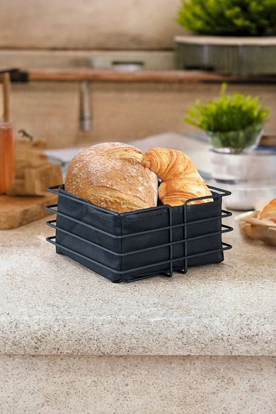 suvira Square Bread Basket Multi-Purpose Luxury Black Stainless Basket Black Fabric