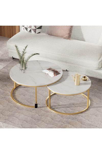 sharpdo Modern Living Room Home Light Luxury Slate Round Tea Table