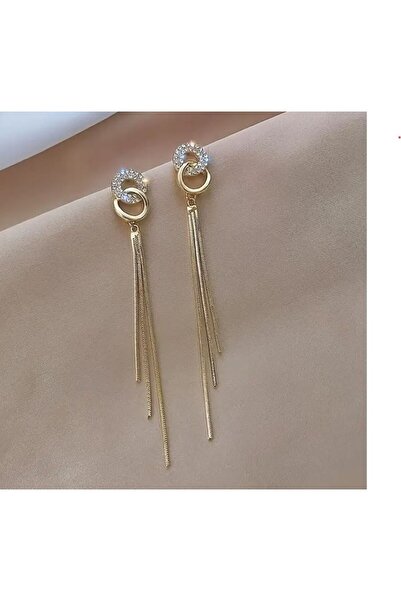 Dgt Luxury Zincir Detaylı Zarif Sallantılı Küpe-Kulak İğnesi Paslanmaz Çelik