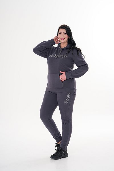 JANSO GROUP - women plus size grey color stone printed sweatshirt set top and bottom