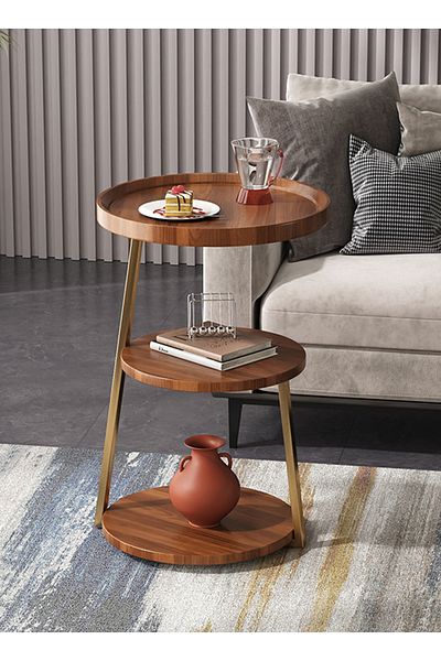 sharpdo Living Room Small Apartment 3-Layer Side Table, Metal Bracket, Open Storage, Easy to Clean