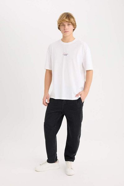 DeFacto New Season 100% Cotton Oversize Wide Fit Crew Neck Back Printed Short Sleeve T-Shirt