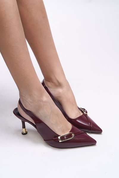 Riccon Pantofi cu toc Malxaris pentru femei - 001202   Piele lacuita rosie Claret