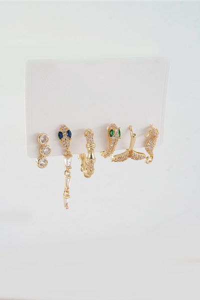 ARTEMİSİA Women's Vip Series Antiallergenic Mixed Figured Zircon Stone 6-Piece Earring Set