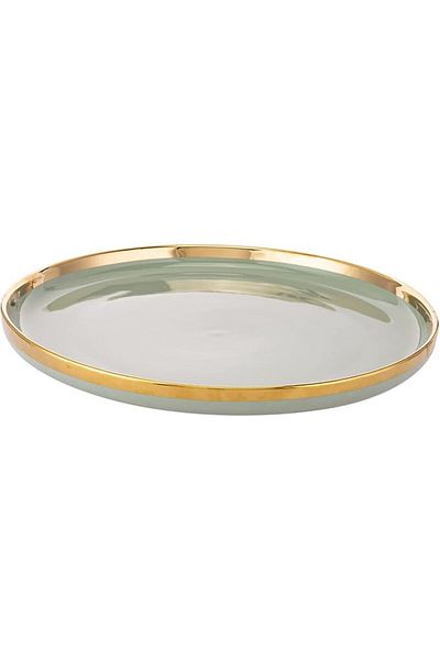 AKDC CERAMIC ROUND PLATTER 30CMX30CMX3CM Sage green and gold