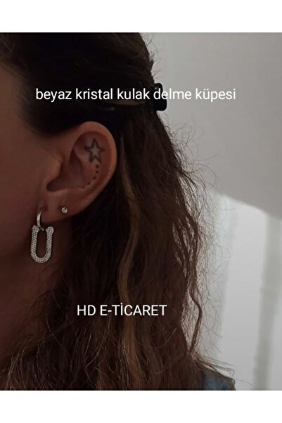 nina Beyaz Kristal Kulak Delme Küpesi 1 Çift
