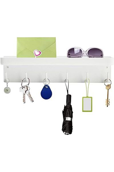 COOYA Magnetic Key Rack,with Small Stand And 6 Metal Hooks,Self-Adhesive Key Holder,for Door Entryway
