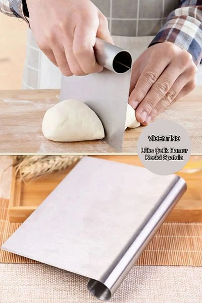 VİGENTİNO Stainless Luxury Steel Dough Cutting Apparatus Steel Cutter Scraper Cake Shaping Spatula