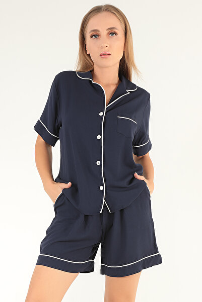 ZENCHES Mornarsko plava ženska pidžama sa kratkim rukavima i šortama