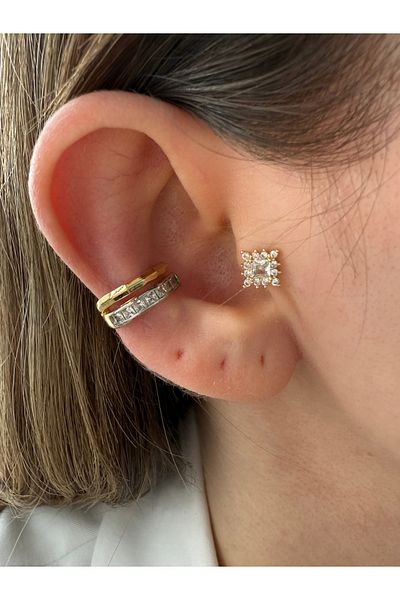 Pinery Jewels 2 Row Square Zircon Cubic Zirconia Brass Plated Women's Cartilage Earrings