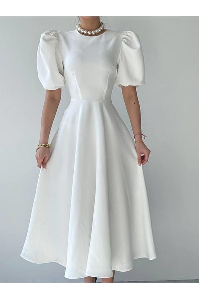 Julidress Μακρύ φόρεμα με πλισέ με πλισέ και μίντι μανίκια
