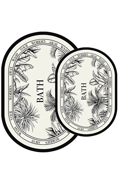 krm dünya ürünleri Digital Non-Slip Washable Black White Very Stylish Bath Mat Set of 2 (60 X 90) (40 X 60) cm