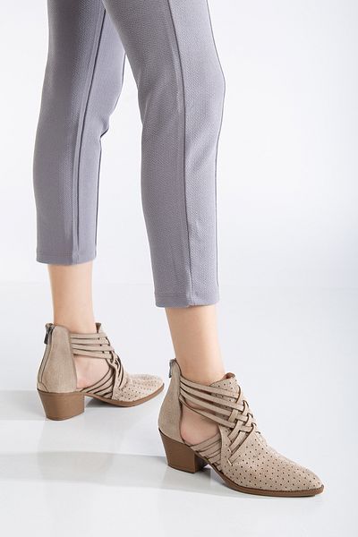 MS SUGAR SHOES Γυναικείες καστόρινες λεπτομερείς πλεκτές καλοκαιρινές καουμπόικες μπότες με τακούνι