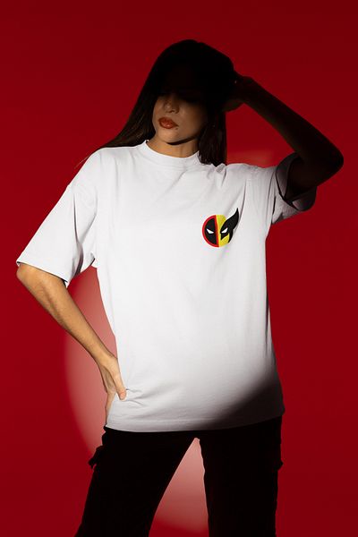 Alice Butik X-Men and Deadpool Small Marvel Printed Oversize Unisex White T-Shirt