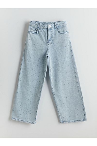 LC Waikiki Pantaloni de jeans pentru fete LCW Kids Blue cu talie elastică reglabilă