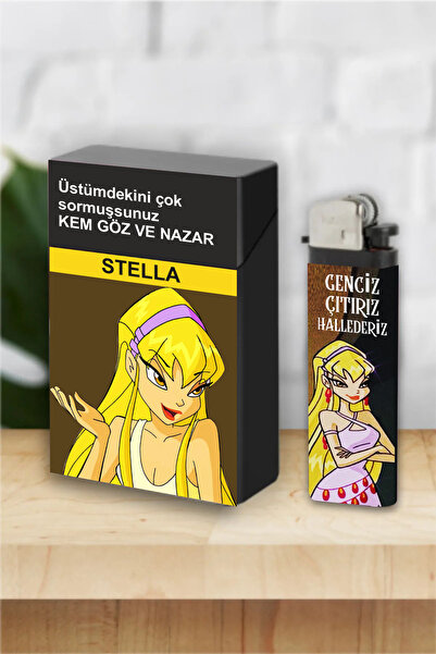 SARANG 2'li Kem Göz ve Genciz Çıtırız Stella Winx Baskılı Sigara Kutusu ve Ça...