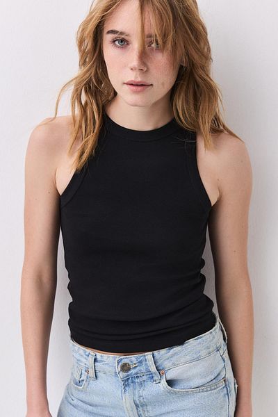 Trendiz Women's Cotton Strappy Halter Neck Basic Tank Top Black 9011