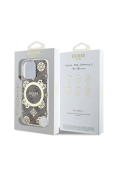 CG Mobile Guess Magsafe Iml 4G Design Hard Case With Peony For iPhone 16 Pro Max - Brown