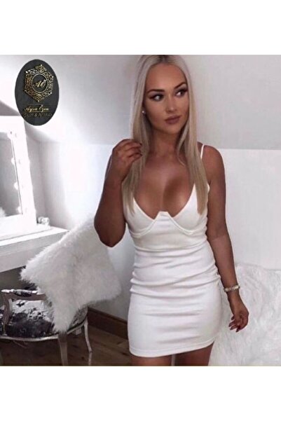 Aysu Özen Beyaz Baretli Askılı Elbise