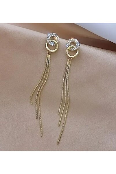 Dgt Luxury Zincir Detaylı Zarif Sallantılı Küpe-Kulak İğnesi Paslanmaz Çelik