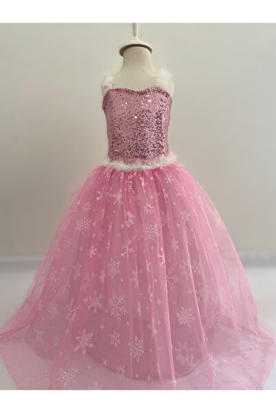 Pano Kids Patiska Nostalji Askılı Elsa Kostümü - Pembe