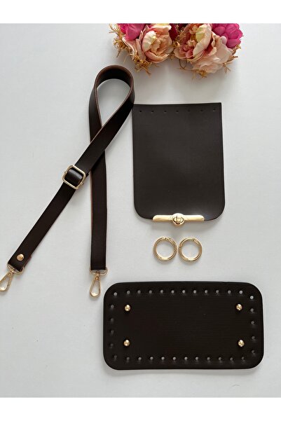 zg hobi aksesuar Faux Leather Strap, Flap, Base Kit for Knitting Bags Dark Brown