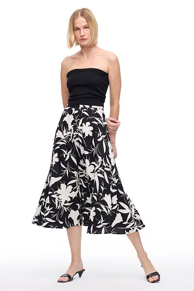 Perspective Black and White Resort Regular Fit Midi Skirt