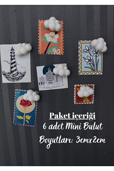 Assa Wood 6’lı Mini Beyaz Bulut Magneti - Buzdolabı Magneti - Buzdolabı Süsü-...