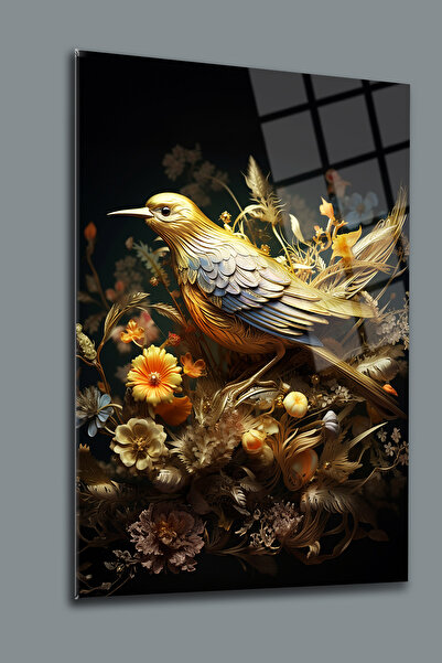 glassartdesign Golden Bird Glass Painting Pictură Decorativă Pictură Modernă ...