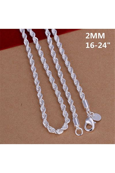 Choice 60 سم 16-24 بوصة للنساء والرجال أزياء جميلة اللون الفضي سحر 4 مم سلسلة حبل قلادة تناسب بيندان