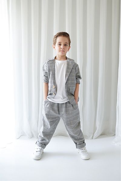 Catz Kids Jachetă casual în carouri gri + pantaloni în carouri gri