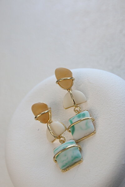 vina's atelier Mavi Taşlı Sarkıt Çelik Küpe