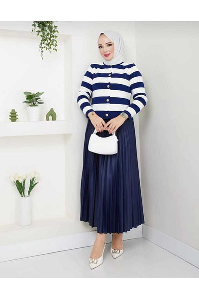MODA VEDAT Women's Pleated Detailed Skirt Cardigan Set (Skirt Henza Branded)