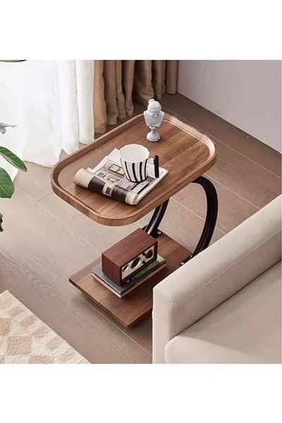 co arma Small C-Shaped Double Layer Side Table for Sofa and Bed