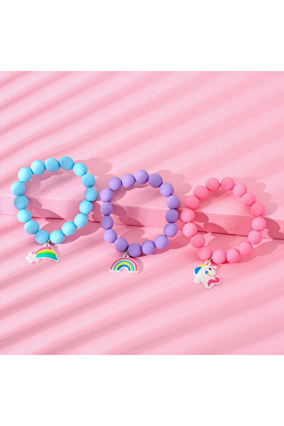 Choice B01-01 3 قطع/مجموعة من أساور خرز ملونة مطاطية على شكل يونيكورن قوس قزح...