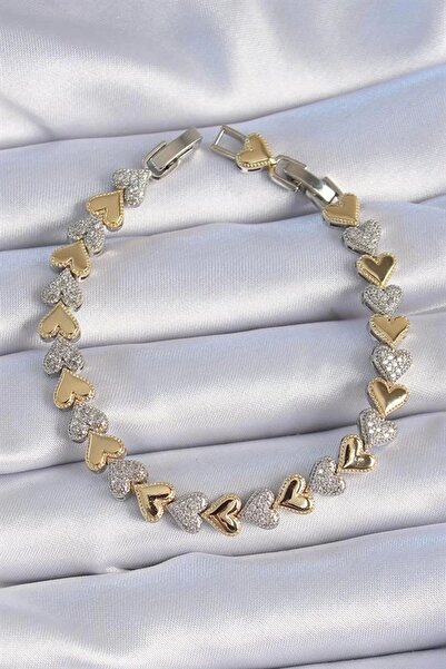 Genel Markalar Pirinç Gold Gümüş Renk Kalp Model VİP Seri Kadın Bileklik