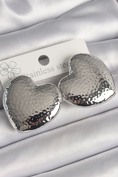 SeyCey.co Brass Silver Color Engraved Detailed Heart Model Women's Earrings