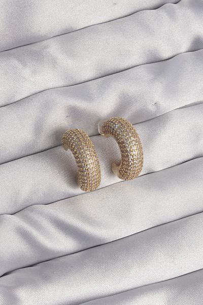 NEZADE STORE Brass Gold Color Zirconia Half Hoop Earrings - Lisinya