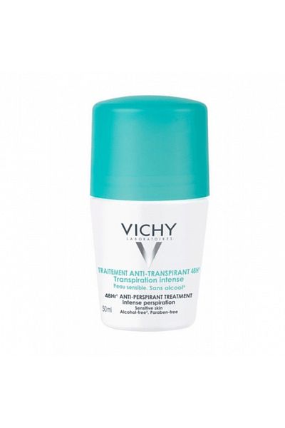 Vichy مزيل العرق رول أون حماية مكثفة لمدة 48 ساعة ضد بقع الملابس، عطر، للجنسين، 50.0 مل