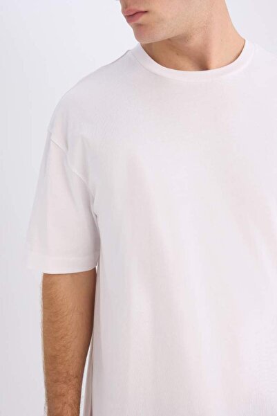DeFacto 100% Cotton Boxy Fit Crew Neck Basic Plain Short Sleeve T-Shirt D6070Ax25Sp
