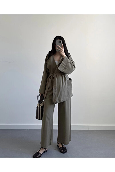 My Blog Khaki Romina nyers vászon kabát nadrág szett - 8447